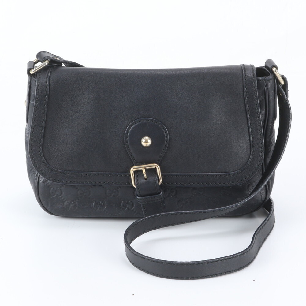 Gucci Guccissima 308452 Leather Shoulder Bag, Black, Brand Name, Women's